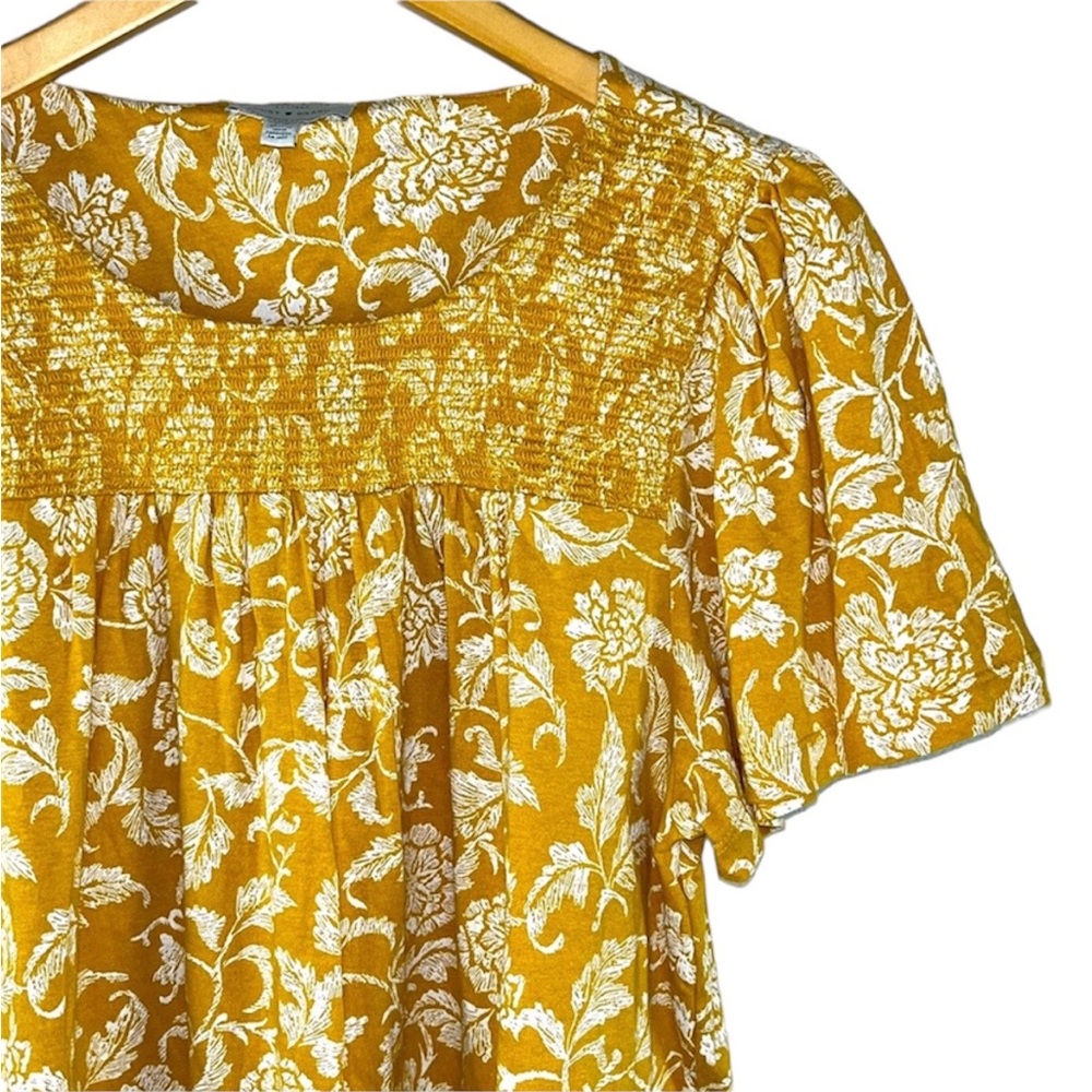 Lucky Brand Floral Flutter Sleeve Top Large Yellow White